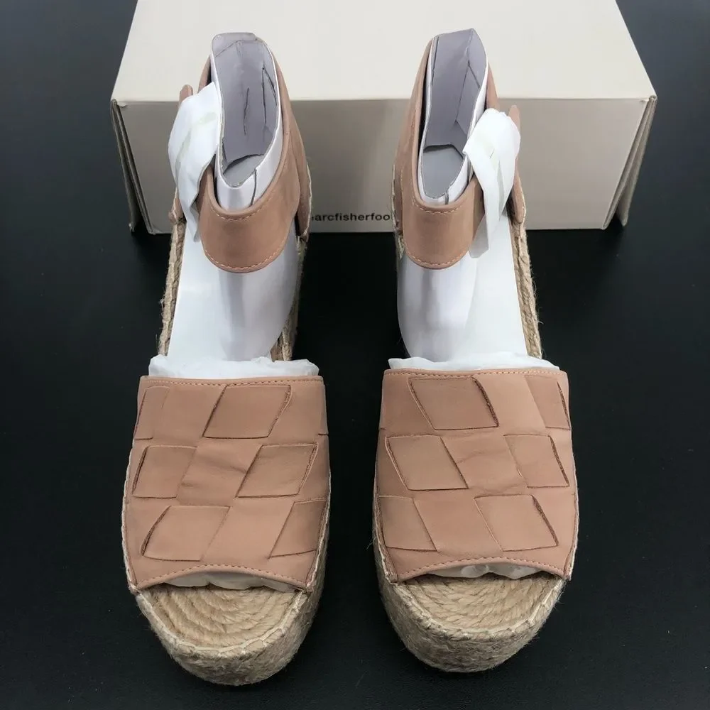 Marc Fisher Adalla Basketweave Suede Light Pink Platform Wedge Espadrille Sandal